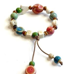 Bohemian Butterfly Bracelet Pink Green Tan Blue Brown Ceramic Beads